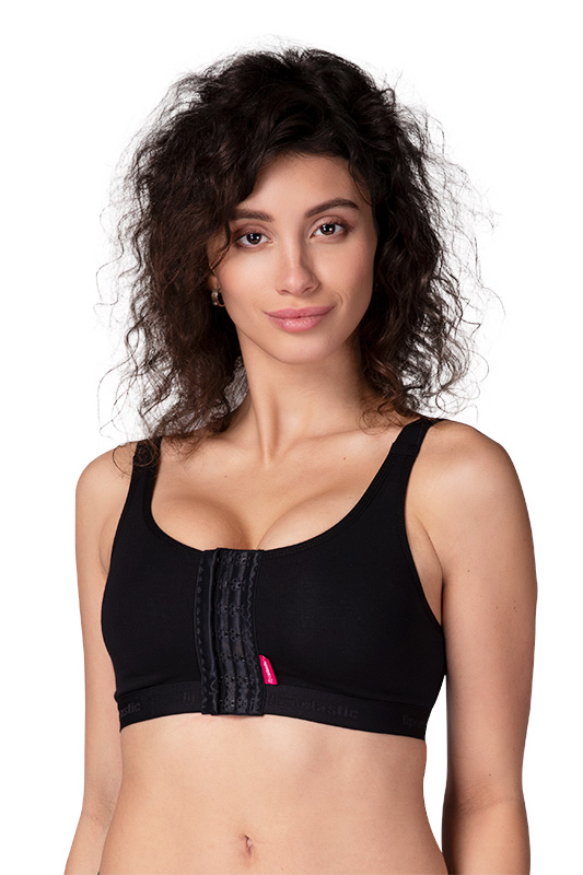 LIPOELASTIC® PI Unique Comfort - Second Stage Post Surgical Compression Bra  - Perfect as Sports Bra (A, Black, 30) at  Women's Clothing store