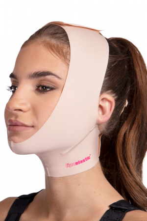  LIPOELASTIC- FM extra- Post Surgical Chin and Neck Lifting  Compression Mask for Women and Men with Velcro fastener, Jowl Tightening  (White, L) : Health & Household